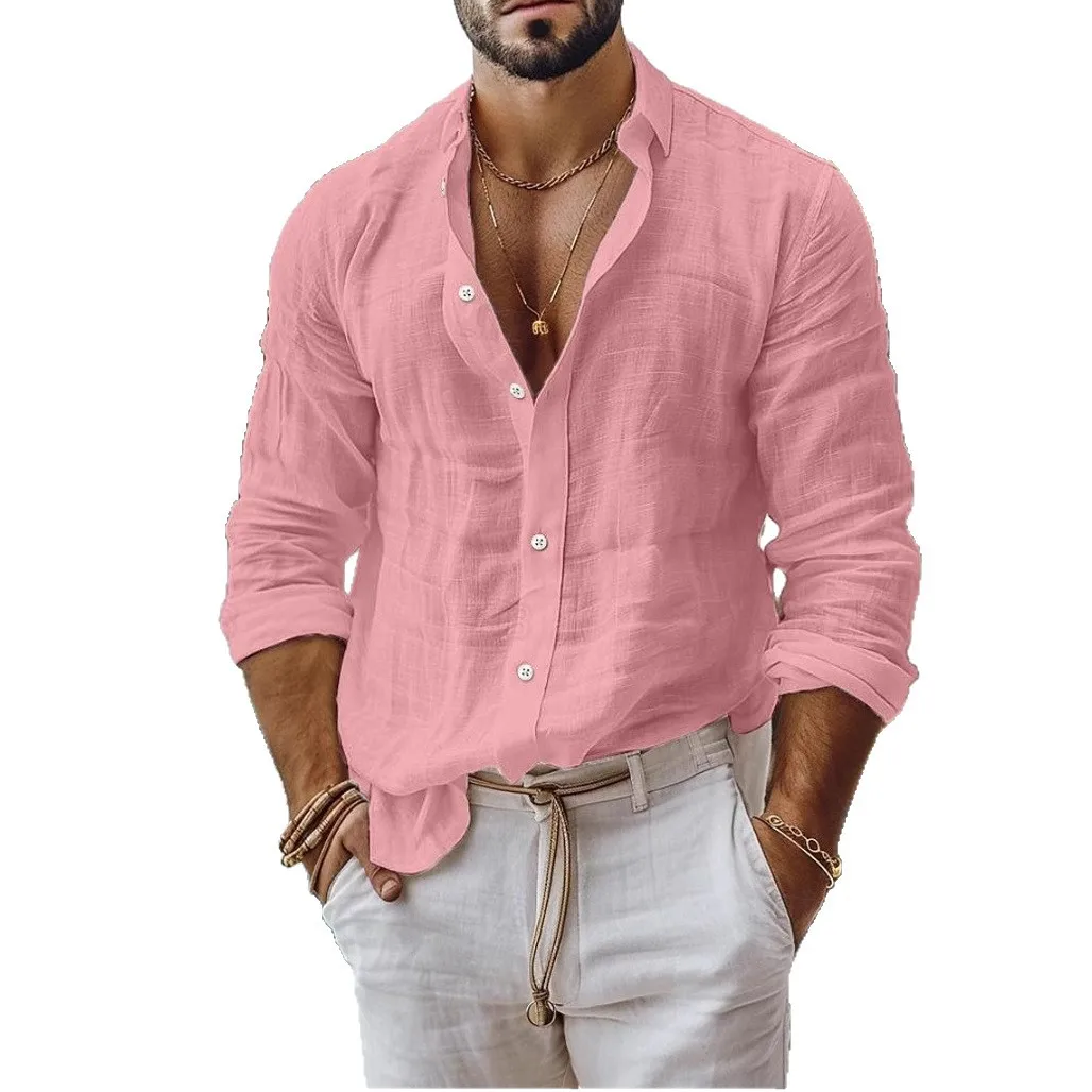 Linen Long Sleeve Men Blouse Shirts Summer Beachwear