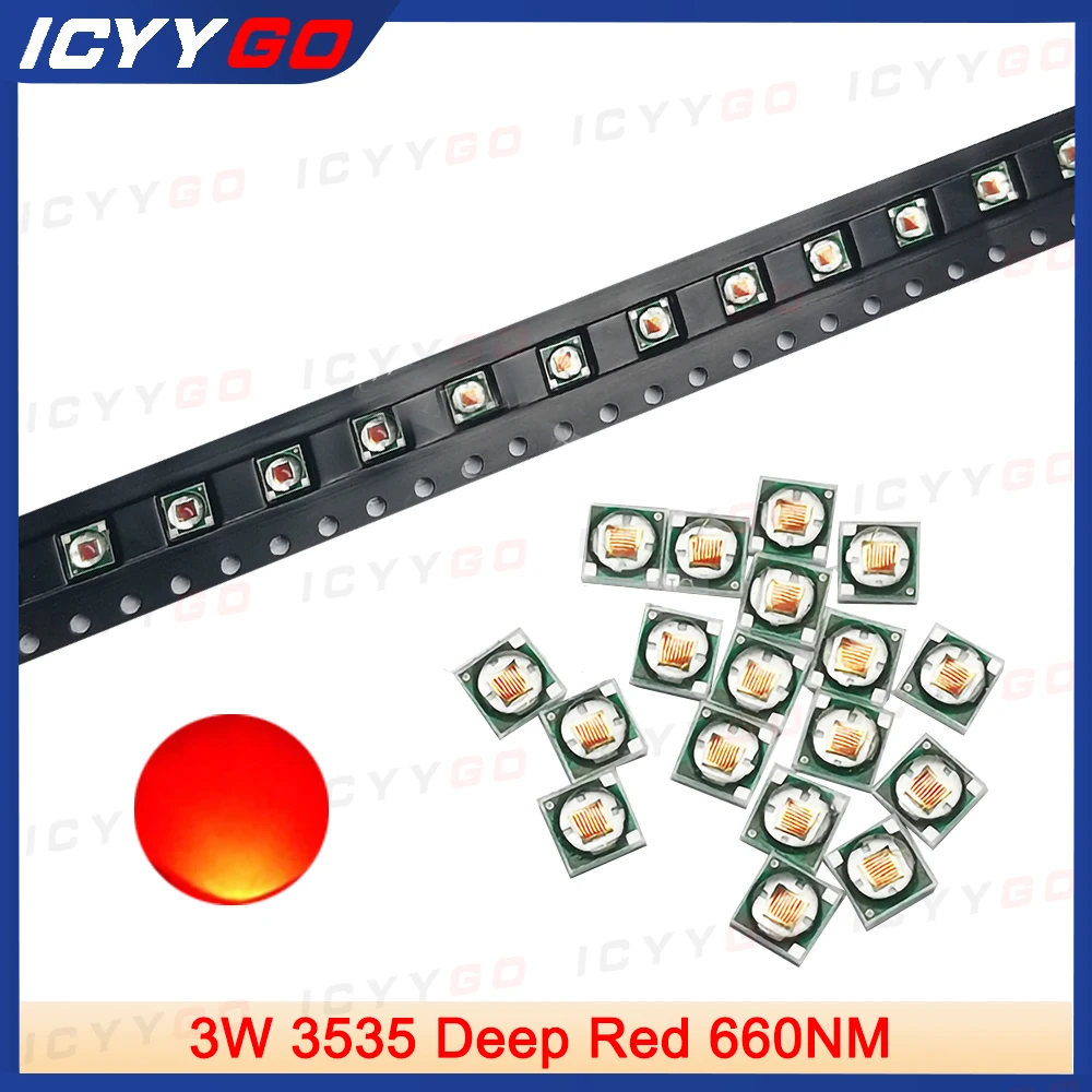 3W 3535 LED Lamp Beads Deep Red 660NM Plant Lamp LED Chip Lamp Beads Suitable For Flashlights, Bicycle Lights Car Lights