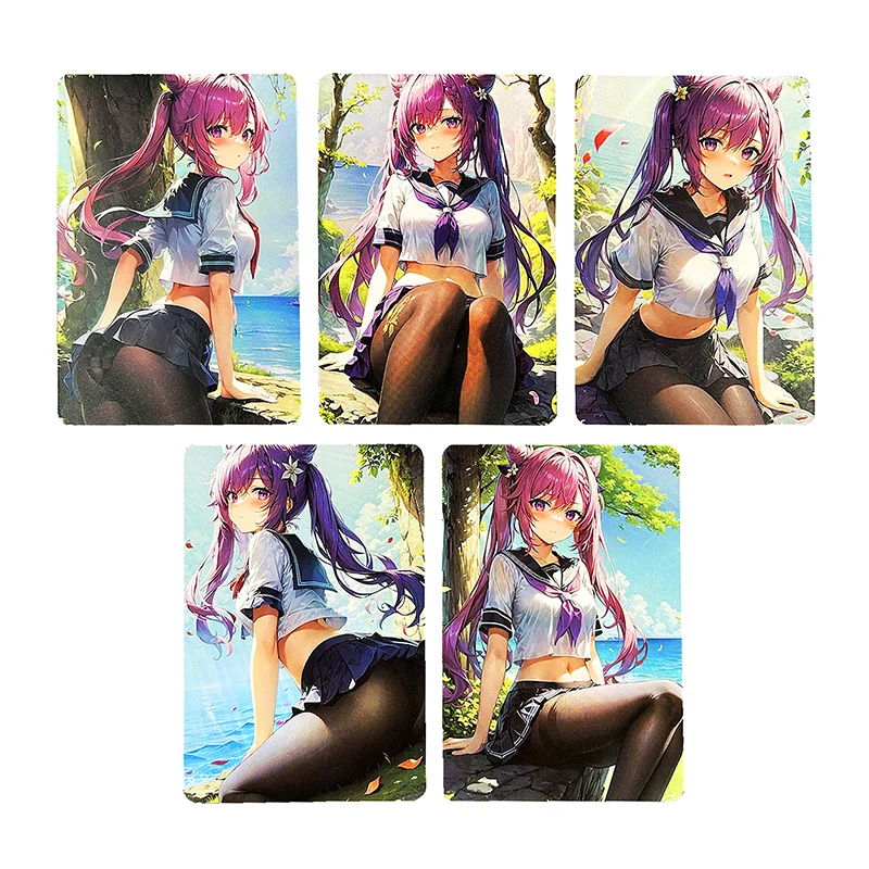 

5Pcs/set Genshin Keqing Refractive Composite Process Color Flash Card ACG Kawaii Anime Game Collection Cards Gift Toys