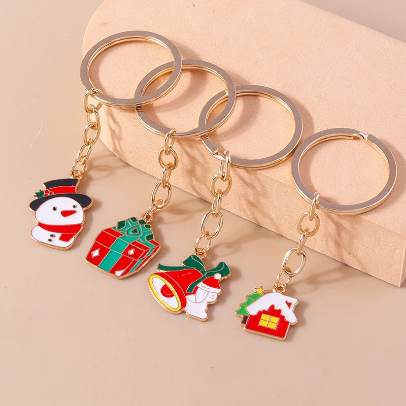 Niedliche Emaille Weihnachten Schlüssel bund Schneemann Santa Claus Schlüssel ring Anhänger für Schlüssel halter Frauen Mädchen Handtasche Charms DIY Schmuck Geschenk