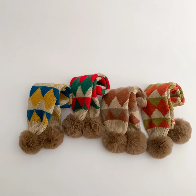 Fashion Plaid Stripe Winter Scarf For Boy Girl Korean 1-8 Years Kids Thick Warm Knit Neckerchief Outdoor Windproof Neck Covers