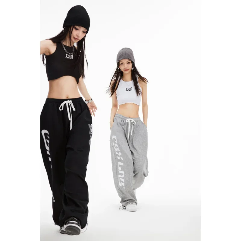 Deeptown Baggy Sweatpants Women Autumn Gray Kpop Streetwear