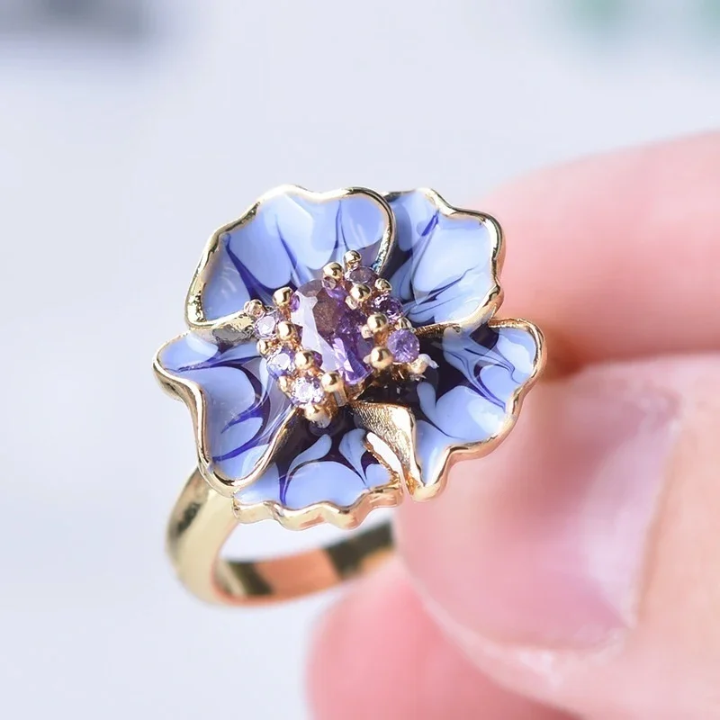 Ring Classic Ladies Floret Jewelry Birthday Proposal Date Engagement Wedding Flowers Crystal Size 6 7 8 9 10