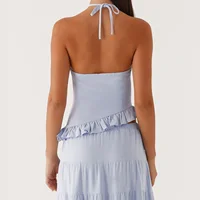 Ensemble jupe Maxi 2 pièces style Boho pour femmes, Y2k, Sexy, col licou, froncé, haut caraco, jupes à volants fluides à plusieurs niveaux, tenues de plage et de vacances 2