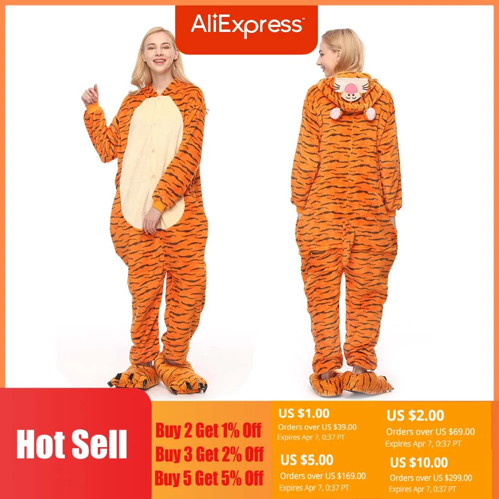 Family Matching Pajamas Animal Cartoon Tiger Kigurumi Pajama Unisex Woman Men One Piece Hoodies Pijamas Licorne Sleepwear
