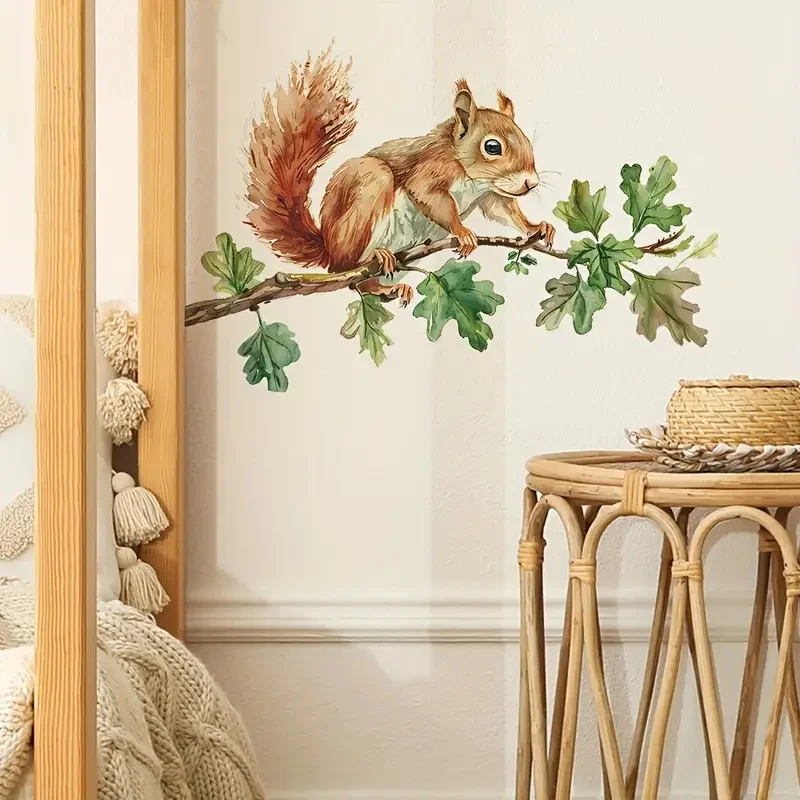 Squirrel on a Branch Wall Stickers Decoration for Living Room, Wall, Bedroom, and Home Decor Car Decals Self-Adhesive
