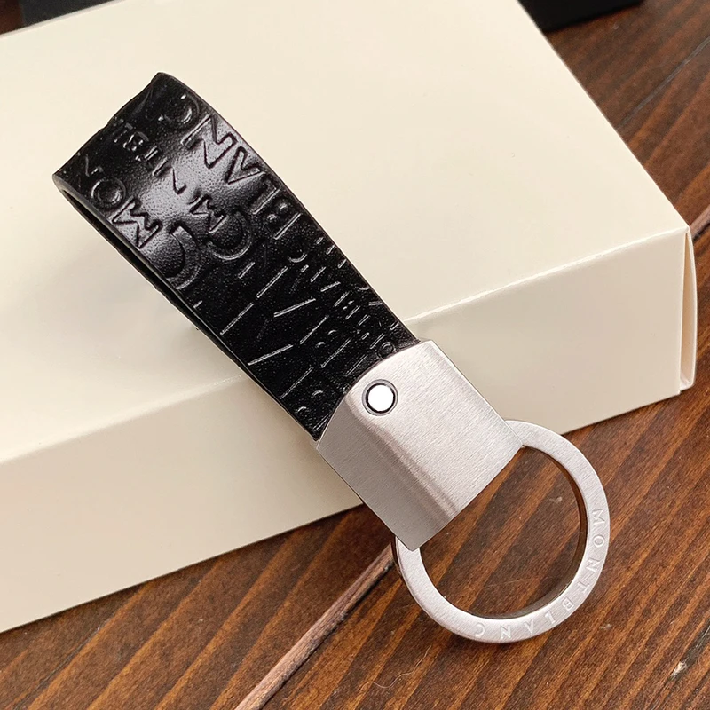 LJ2 Luxury MB Keychain 3 Colors Leather With Engraved Letters Car Key Chain 316 Stainless Steel Ring Classic Casual Gift For Men