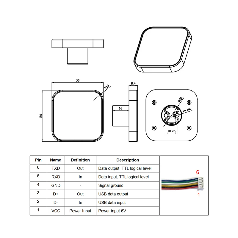 Supermercado, USB UART, DC5V, 1D 2D QR