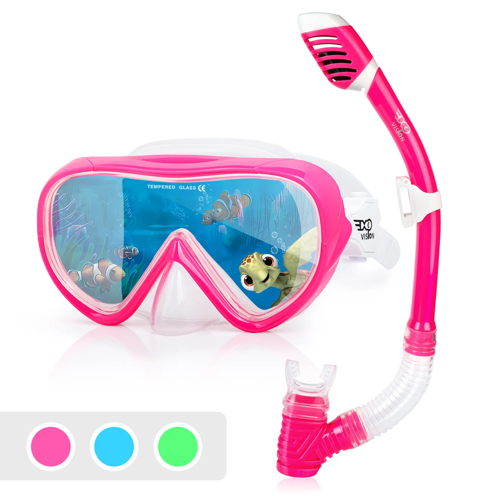 Panoramic Snorkel Mask Set for Kids, Anti-Fog Youth Scuba Diving Mask, Tempered Glasses, Swim Mask, Dry Top Snorkel for Kids