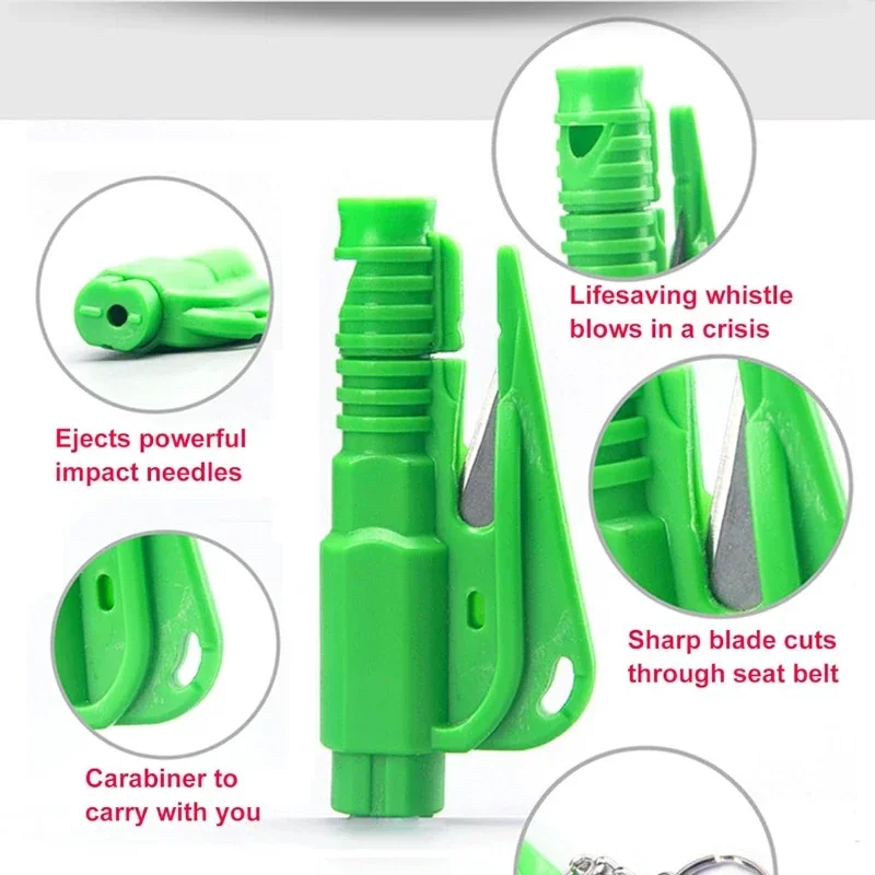 Safety Hammer with Rescue Whistle 3-in-1 Car Glass Window Breaker Keychain Seat Safety Belt Cutter Auto Emergency Escape Tool
