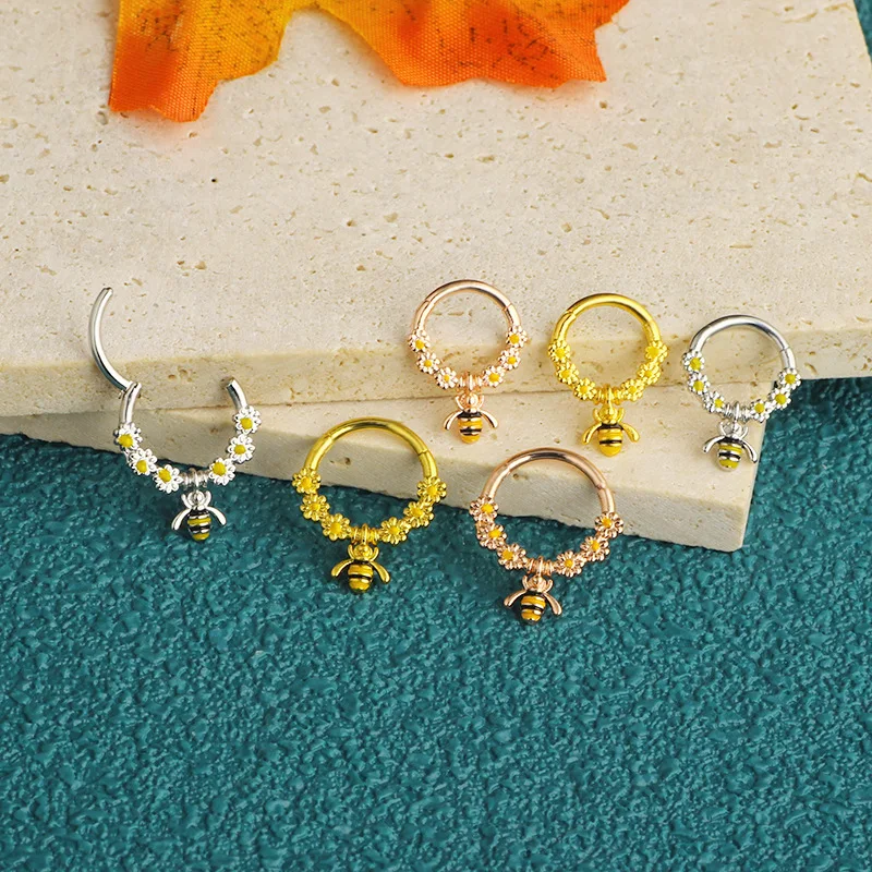Piercing Jewelry 1Pcs Crystal Septum Hoop Clickers Nose Ring Cartilage Piercing Helix Hoop Earring Tragus Daith Hoops Rook Earring Lobe