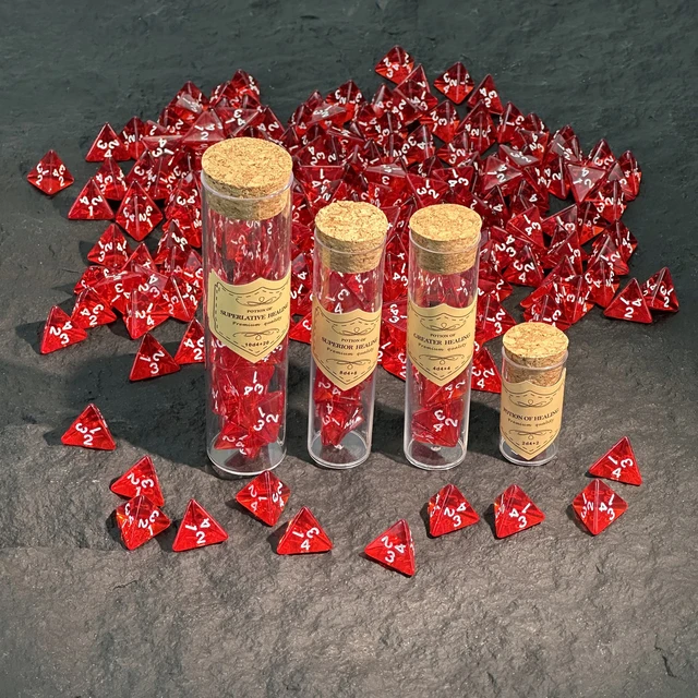 24pcs D4 Dice Set for DND RPG, Healing Potion Themed Polyhedral Dice, D&D MTG Tabletop Gaming Resin Dice 2