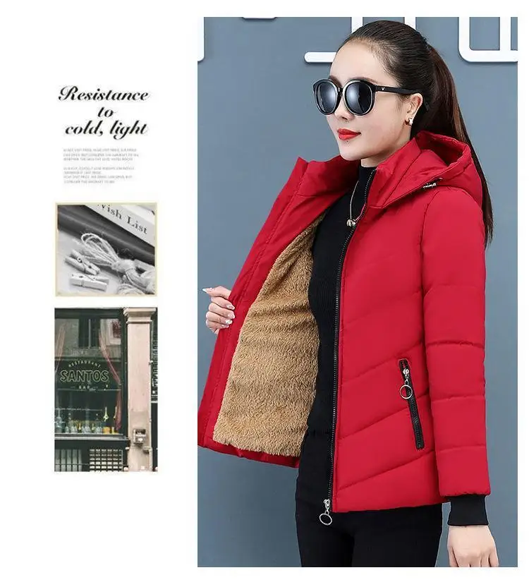 Women'S Short Winter Lambswool Down Cotton Jacket 2025 New Plus Velet Warm Cotton Coat Korean Loose Hooded Parkas Outerwear