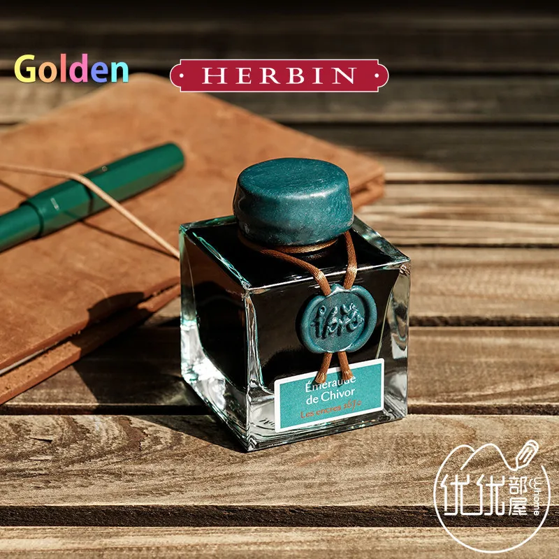J.HERBINS 1670/1798 금은 플레이크가 함유된 녹색 잉크 350주년 기념 에디션, 부드러운 흐름, 막힘 없음, 퇴색 방지 잉크