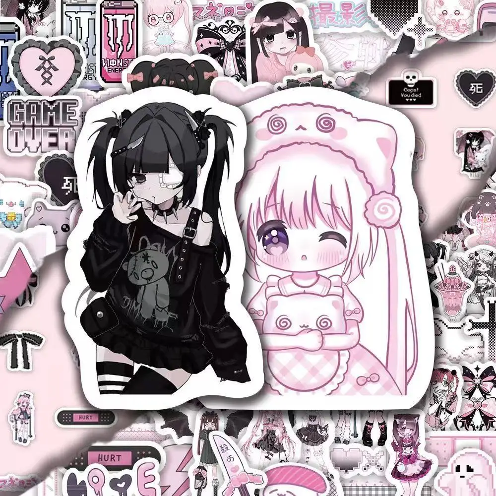 Gothic Lolita Sticker Set Japanese Gothic Anime Decals for Water Bottle Kawaii Aesthetic Stickers 100PCS