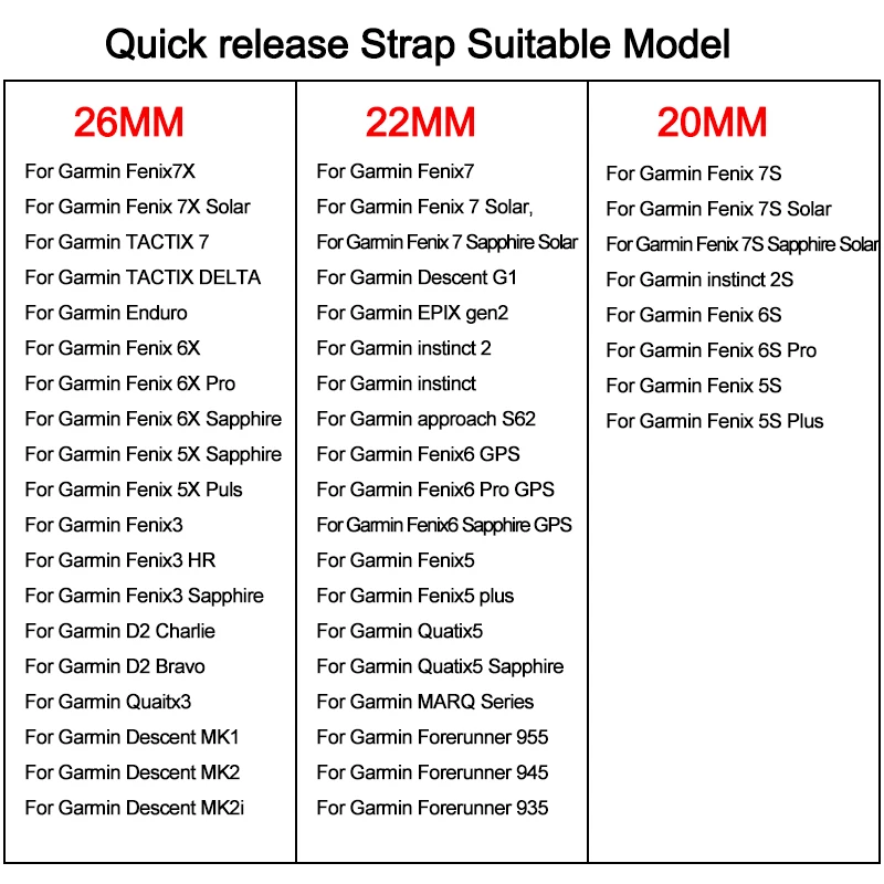 Watch strap quick release strap for Garmin Fenix 3 5 5X 5S Plus 6 6X 6S Pro 7 7S 7X 945 smart watch band 26 22 20mm straps silicone bracelet