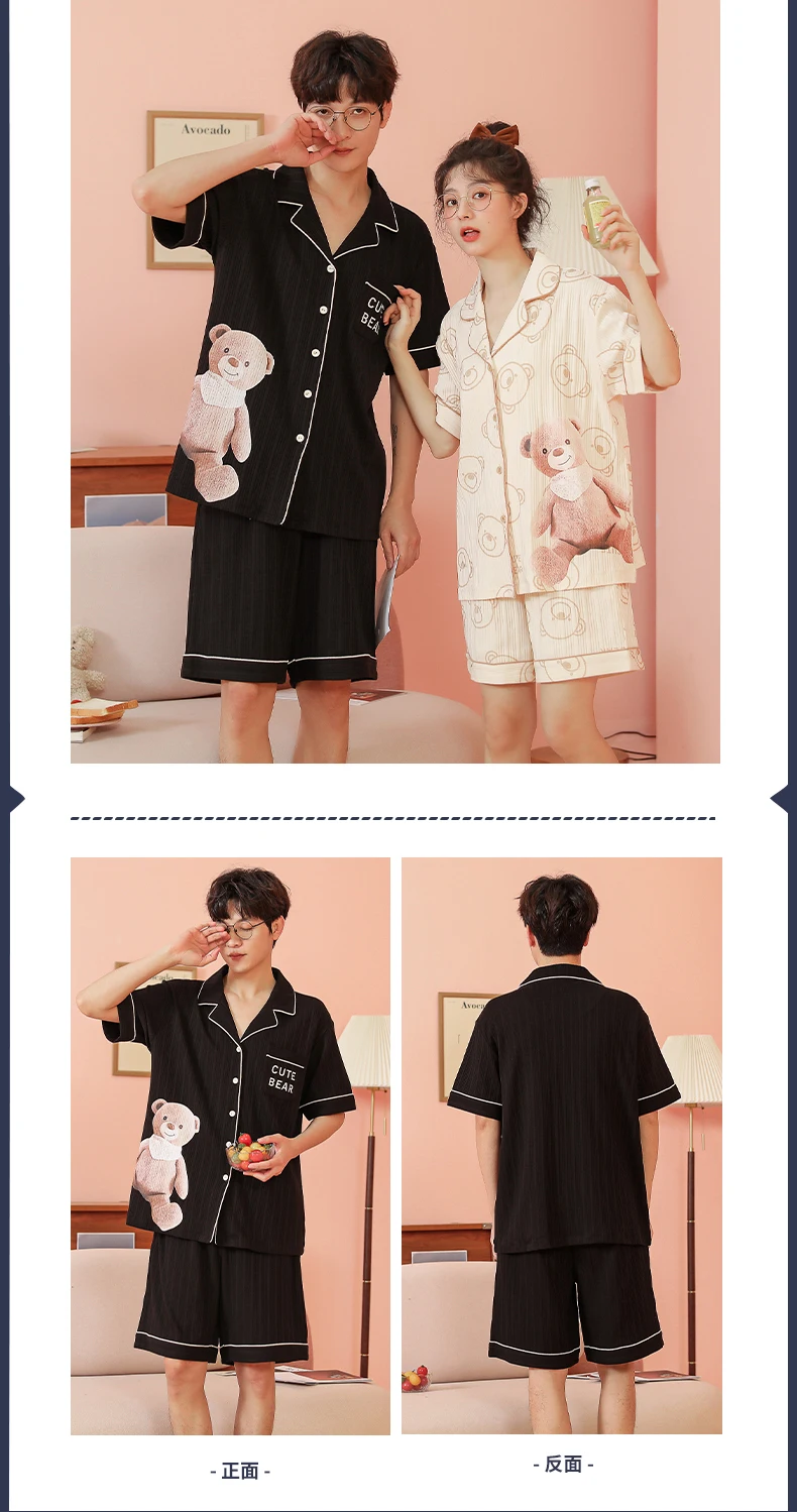 New Fashion Summer Pajama Soft Cotton Man's and Women's Home Clothing High Quality Texture Fabric Shorts Sleepwear for Couple men satin pajamas