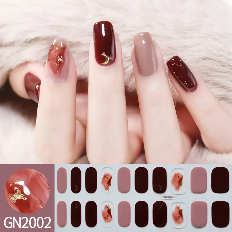 Nail Stickers Woman's DIY Manicure Gel Nail Stickers Non Baking Lamp 20 Finger Adhesive Nail Sticker Full Paste Semi Cured Gel Wraps