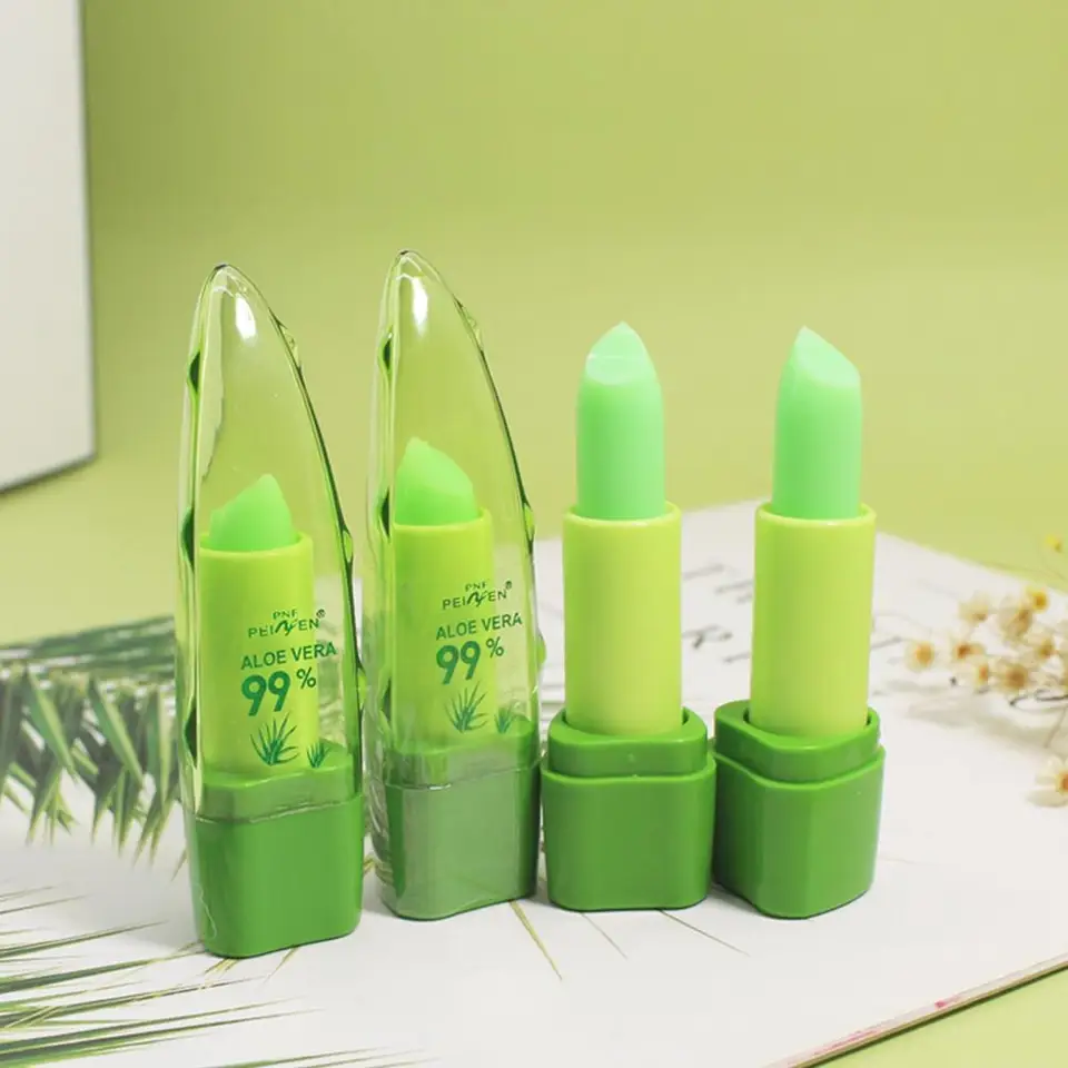 2 Stück Aloe Vera Lippenstift, langanhaltender pflegender und aufpolsternder Balsam, feuchtigkeitsspendender, farbverändernder Gel-Lipgloss, Make-up_voghion.com