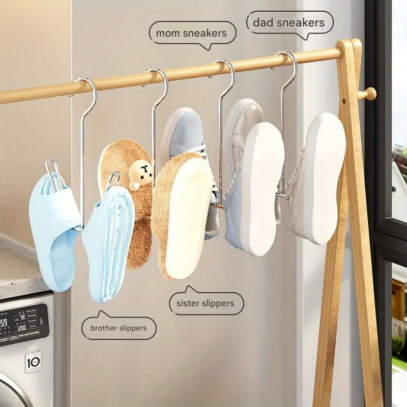 3pcs Stainless Steel U-Shaped Shoe Drying Rack – Windproof, Quick-Dry, Space-Saving Wall-Mounted Hooks for Outdoor & Indoor Use