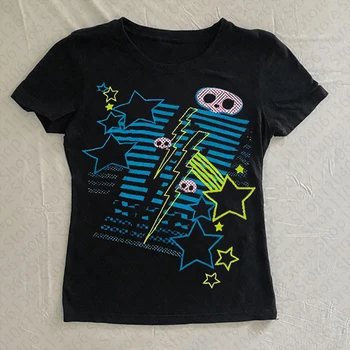 Baby Tees Y2k Tops Anime Girl Trashy Y2k 2000s Emo Women's T-shirts Aesthetic Clothing Woman Clothes Gothic 90s Vintage Clothes 1