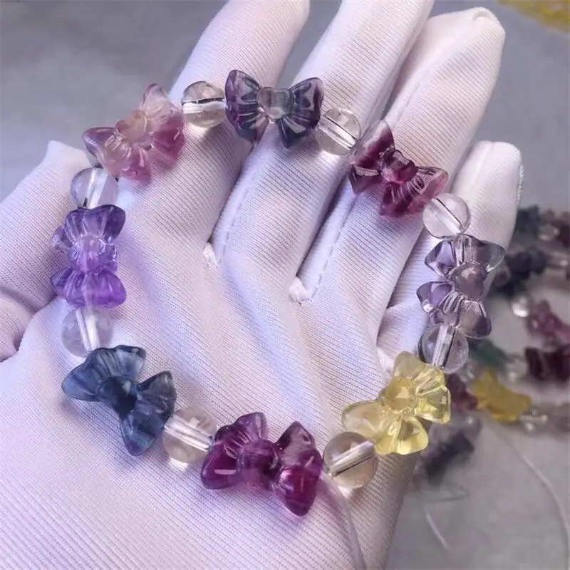 

Natural Fluorite Butterfly Beads Bracelet Handmade Crystal Jewelry Stretch Bangle Children Birthday Gift 1pcs 17MM