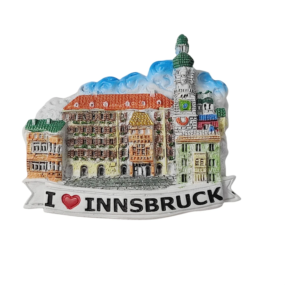 Magnete Frigorifero 3D Innsbruck Austria, Souvenir In Resina Dipinto A Mano, 7,1x6,8 Cm, Regalo Viaggio - 2