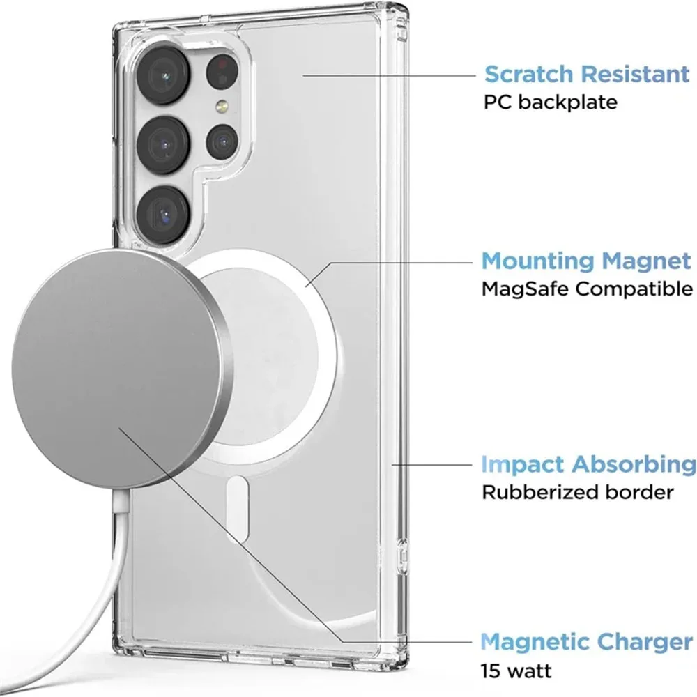 MagSafe-Compatible Shockproof Clear Phone Case with Wireless Charging Capability