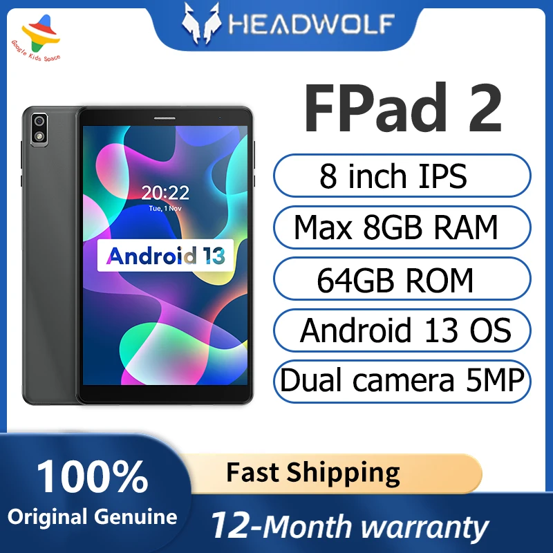 Headwolf FPad 2 Tab 8 - дюймовый планшет Android 13 Unisoc T310 4GB RAM 64 GB ROM 4G Lte Телефонный планшет для детей Tab PC 5500 мАч