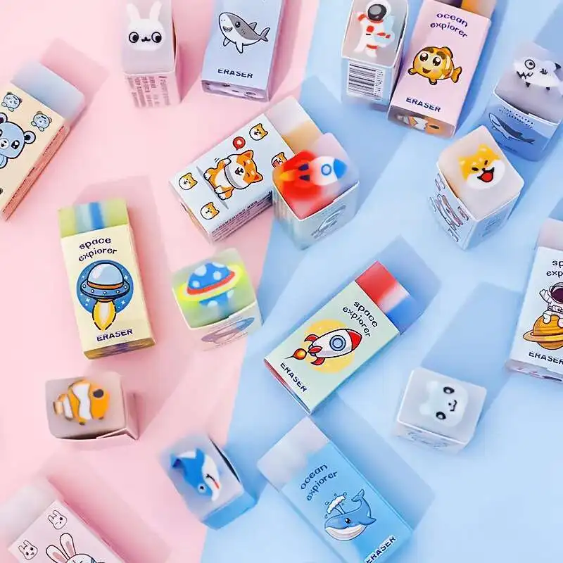 Pencil eraser 1 Piece Cartoon Cute Kawaii Astronaut Animals Rubber Mini Eraser Set Novelty Stationery Office School Supplies