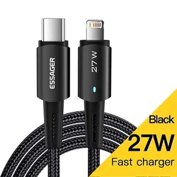 Essager High-Speed Type C to Lightning Charging Cable, 20W Fast Charge - 0 5m (Black)