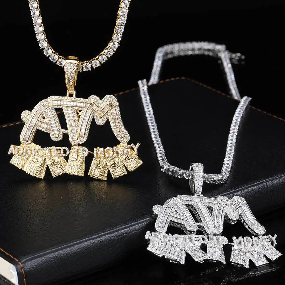 Personalized Iced Diamond Letter Pendant Full Inlaid Zircon Silver Gold Plated Letter Pendant For Necklace