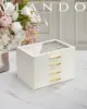 4 Layer Jewelry Box for Women, Glass Lid Jewelry Organizer with 4 Drawers for Necklaces Rings Earrings Bracelets - Cloud White 3