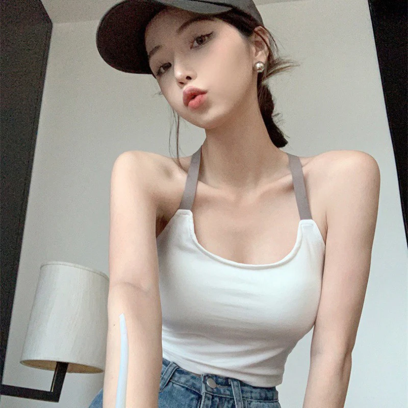 

Милый женский бюстгальтер с перекрестной красивой спинкой и подушечками для груди, летняя тонкая верхняя одежда, сексуальный и милый топ