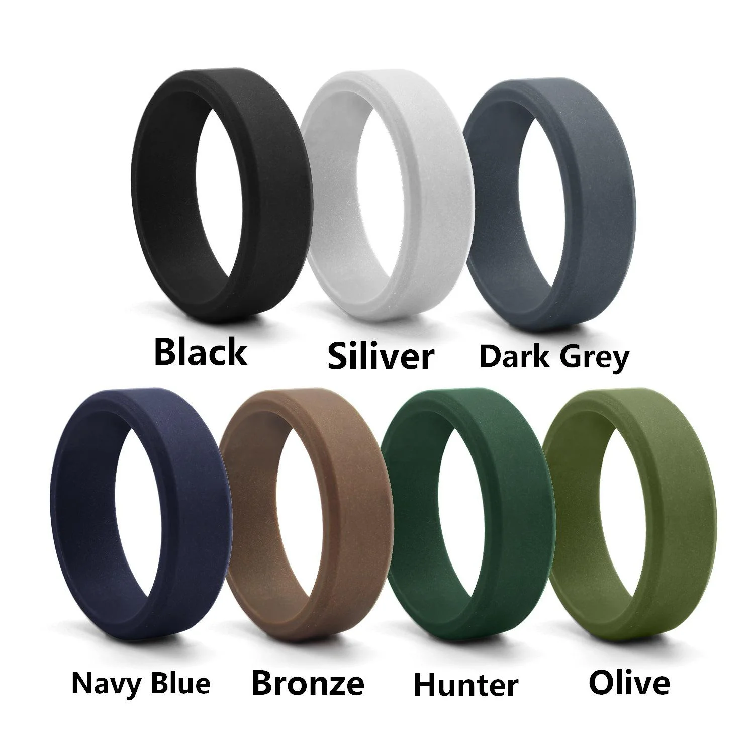 7PCS/SET Fashion Hypotenuse Silicone Ring Sports Business Elastic Rubber Band Rings Hypoallergenic Jewelry For men