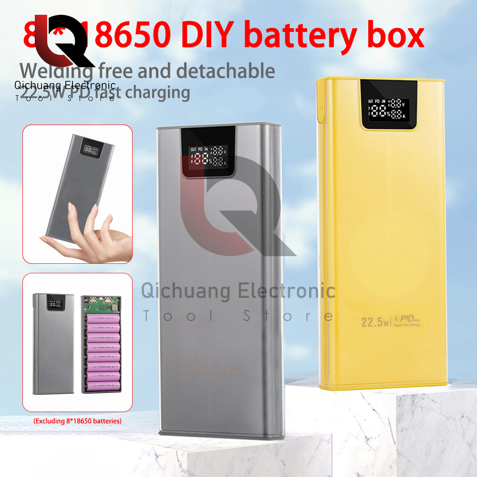 DIY 8x18650 Battery Case Quick Charge 22.5W Outer Metal shells Power Bank Shells Portable External Boxes without Battery