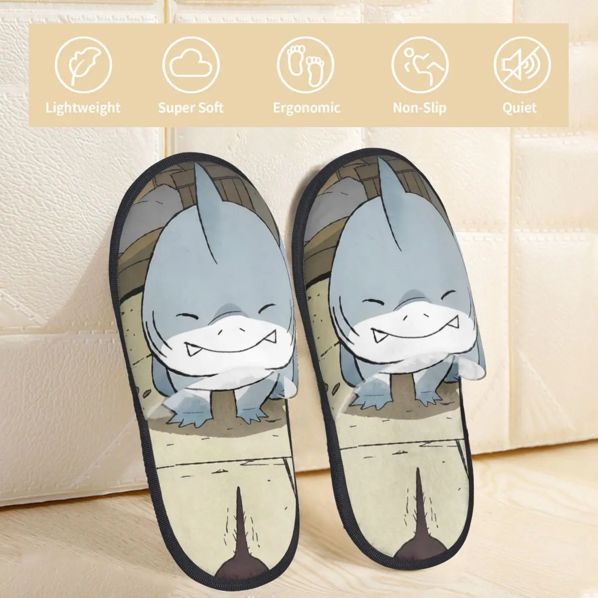 Winter Home Cotton Slippers Cute Jeff The Landshark Merch Household Fur Slippers Slides Living Room Cozy Non-skid Slides 2