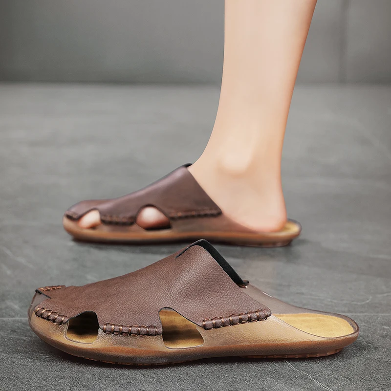 Outdoor Wear Half Drag Quick Dry Wading Aqua Shoe Durable Sole Slippers Flip-flops Slip on Flats Handmade Men's Sandals