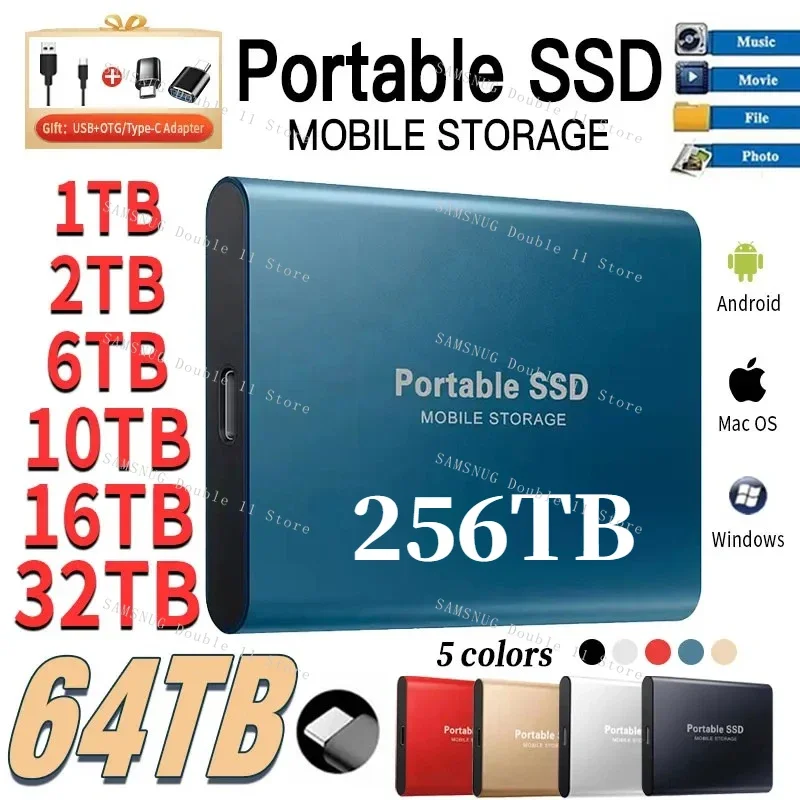 

1TB External Hard Drive Portable SSD 2TB Hard Disk Storage High-Speed External Solid State Drive USB 3.1/Type-C for PC/Mac/PS