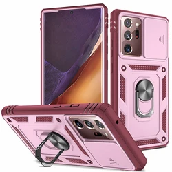 Ultimate Protective Slide Lens Case with Metal Ring Stand - Durable PC+TPU Back Cover - Note 20 Ultra (3 in 1 - Rose)