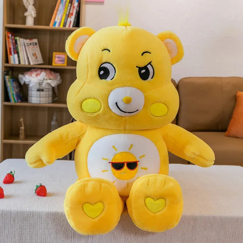 MINISO Carebears - Peluche de oso arcoíris azul con ojos parpadeantes y enojados, muñeco de peluche suave para dormir, regalo sorpresa para niños, bonitos regalos de cumpleaños