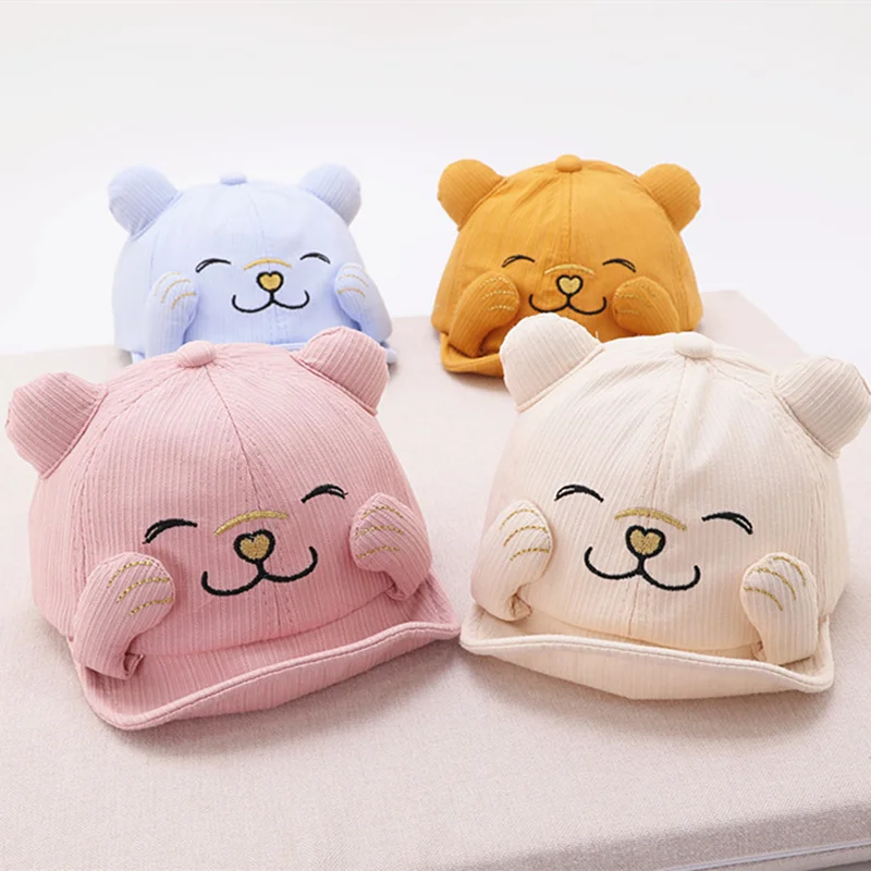 

46-50cm Cute Cartoon Bear Embroidered Baby Baseball Cap with Ear Soft Cotton Sun Caps Kids Boys Girls Outdoor Visor Hats