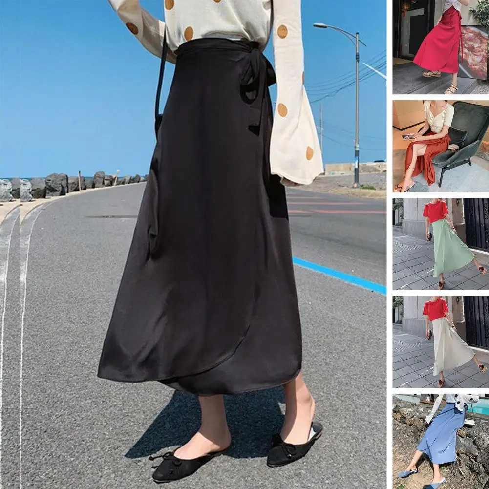 

Women Long Skirt Split Lady Beach Wrap Skirt Tie Waist A-line Wrap Skirt
