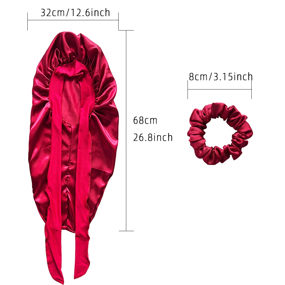 1+1   Edge Long Bonnet+Elastic Satin Hair Band Set Long silky Bonnet For Sleeping With Wide Elastic Band Headwrap 3