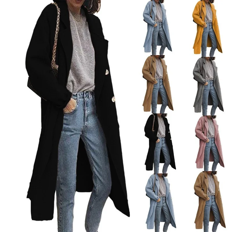 

2022 New Winter Women's Windbreaker Woolen Overcoat Double Breasted Trench Coat for Women