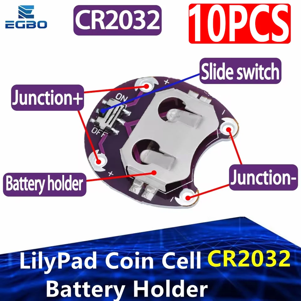 KOOBOOK 10Pcs CR2032 Coin Cell Battery Holder Module With Slide Switch For Arduino Lilypad Projects