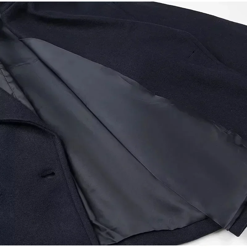 Loose Woolen Blends Coat Women Solid Lapel Double Breasted Pockets Jackets Autumn Winter Fashion Lady Office Outwear New