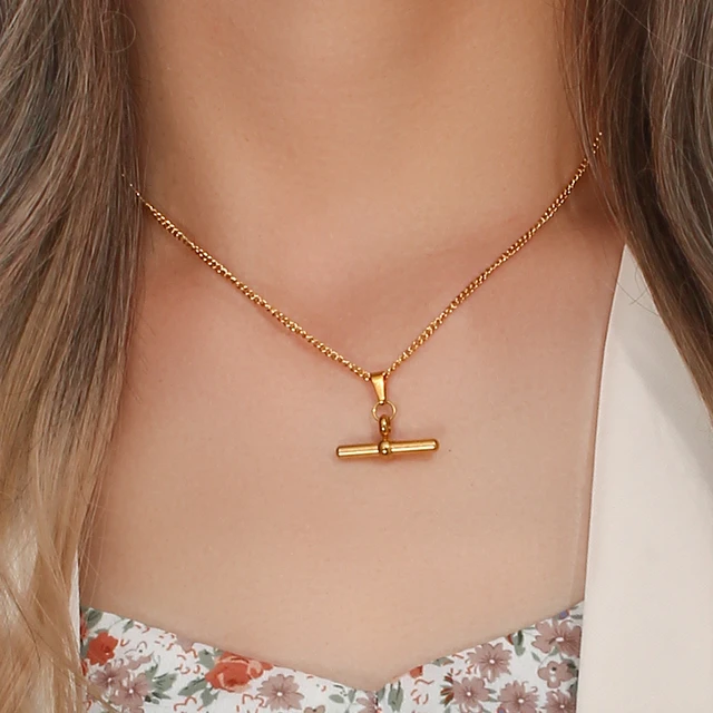 22k Gold Plated and Silver T-Bar Necklace | Hersey & Son Silversmiths