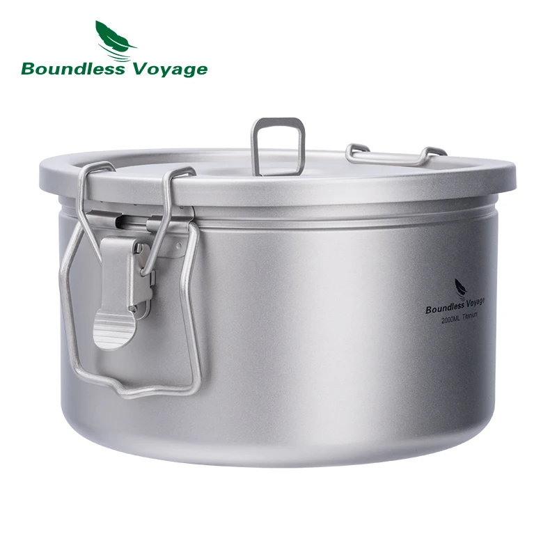 Boundless Voyage Multifunctional Cooker 2L Titanium Pot Pressure-Cooker for Rice Meat Ultralight Outdoor Cookware for 1-4 Person
