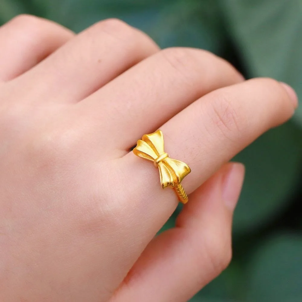 Bow-knot Rings Yellow Gold Filled Lovely Sweet Girls Finger Ring Adjustable